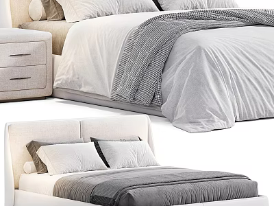 Modern Double Bed Interior With Soft Bedding Pillows And Bedside Table 3d model