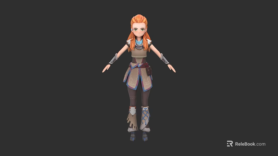 3D Animated Game And Movie Character With Orange Hair Armored Outfit And Detailed Boots 3d model 