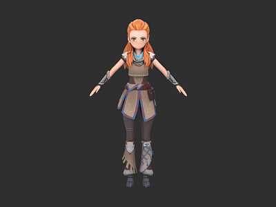 3D Animated Game And Movie Character With Orange Hair Armored Outfit And Detailed Boots 3d model