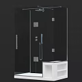 Modern Shower Sauna Design With Glass Enclosure Metal Fixtures And White Storage Shelf