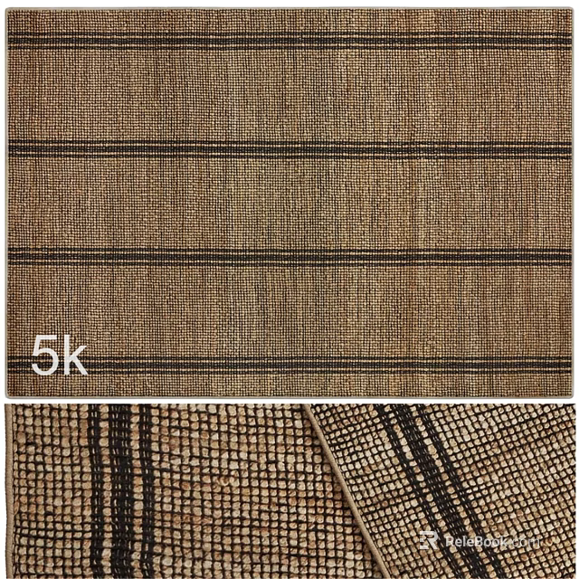 Brown Square Rug Featuring Black Stripes And Woven Texture Design 3d model 