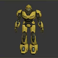 Yellow And Black Robot Character With Metallic Armor And Mechanical Structure Standing Pose