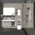 Modern Bathroom Interior With Large Mirror Vanity Toilet Glass Shower And Cabinets