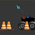 Gray Terrain With Black Vehicle Blue Flag And Orange Traffic Cones