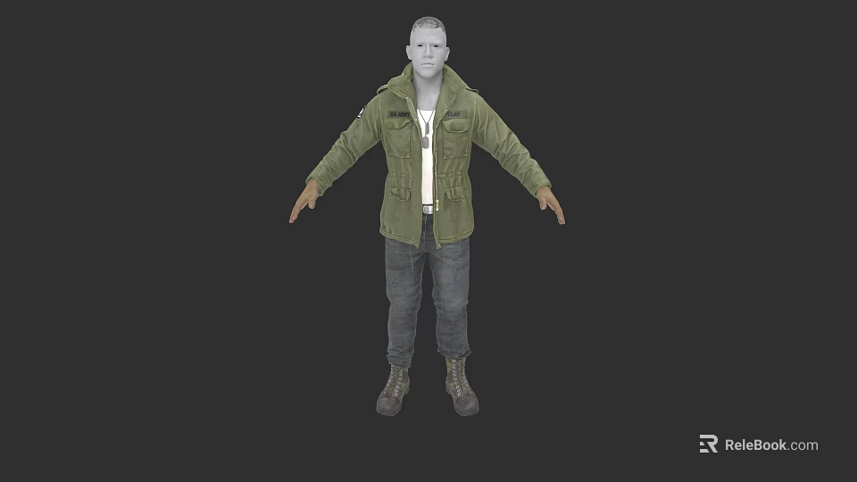 Game Movie Character 3D Model Wearing Green Jacket White T-shirt Dark Jeans And Boots 3d model 