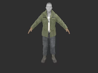 Game Movie Character 3D Model Wearing Green Jacket White T-shirt Dark Jeans And Boots 3d model