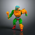 Muscular Warrior Toy Figure With Blue Helmet Green Pants Orange Armor Red Boots And Weapon