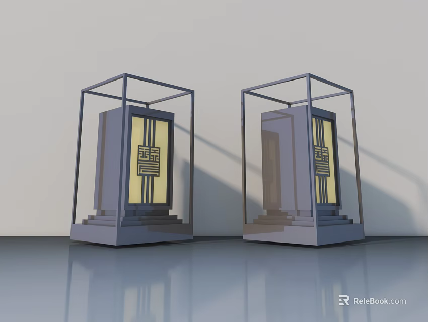 Two Stylish Swing Doors With Glass Frame And Decorative Patterns For Home Interior 3d model 