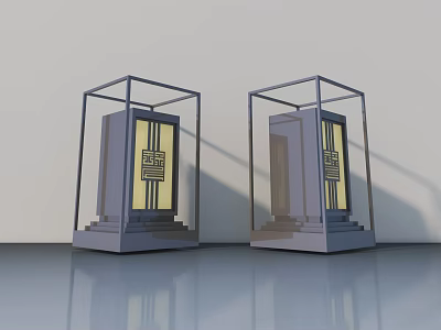 Two Stylish Swing Doors With Glass Frame And Decorative Patterns For Home Interior 3d model