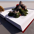 Scenic Great Wall Model Landscape on Open Book with Yellow and Red Trees