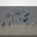 Modern Tech Display Wall With 5G WiFi Antenna Icons And Hexagon Patterns 3d model
