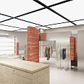Stylish Modern Clothing Store Interior With Glass Front Brick Accent And Apparel Displays