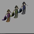 Classical Women in Colorful Flowing Robes with Leaf Wreath Headpieces Standing in Different Poses