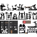 Sports Equipment Collection Featuring Treadmill Exercise Bike Weight Machines Dumbbells And Fitness Balls