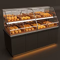 Modern Illuminated Bakery Display Showcase With Transparent Glass And Multiple Bread Shelves 3d model