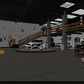 Vintage Car Showroom Interior Featuring Classic Vehicle Display Decorative Walls And Seating Area
