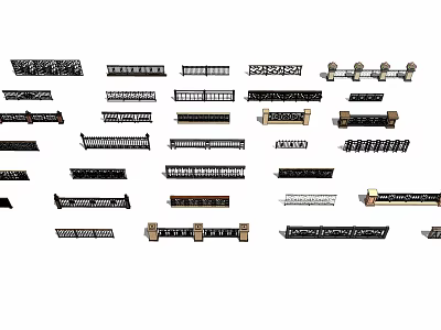 Various Ornamental Fencing Styles with Metal and Wooden Designs for Different Applications 3d model