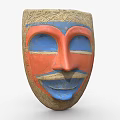 Handcrafted Traditional Style Decorative Ornament Set with Red Blue Mask and Straw Edge