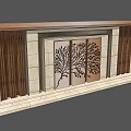 Modern Feature Wall Design With Wooden Panels Stone Background And Tree Pattern