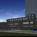 Modern Office Building With Glass Facade Blue Sky Green Lawn And Parking Area