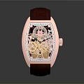 Exquisite Luxury Watch With Crimson Leather Strap And Rose Gold Case Transparent Dial Mechanical Movement