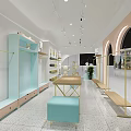 Bright Clothing Store Interior With Mannequins Wooden Shelves Green Plant And Rocking Horse