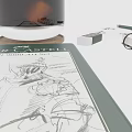 Derwent Pencils Sketching Dog Art in Open Sketchbook with Pencil Case