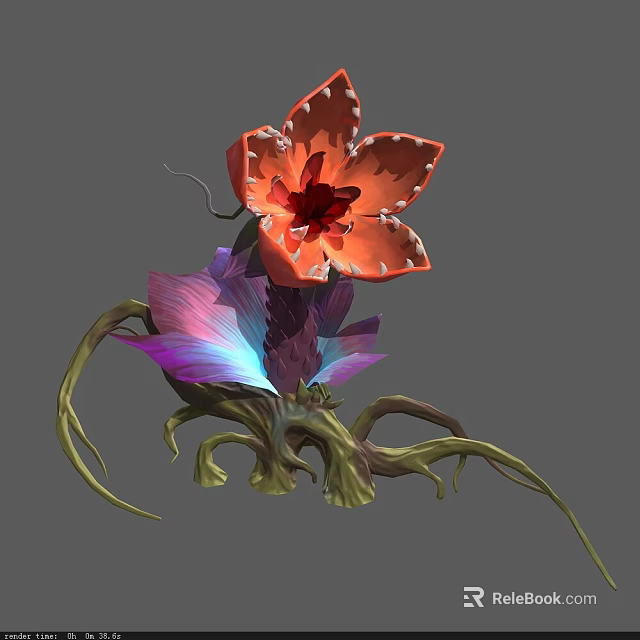 Vibrant Red And Purple Flowers With Exotic Petals And Green Curved Roots 3d model 