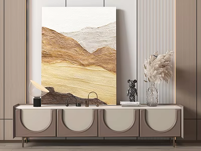 Modern TV Stand with Circular Cabinet Doors and Decorative Ornaments Abstract Landscape Painting Background 3d model