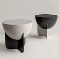 Modern Minimalist Round Side Tables with Geometric Bases in White and Black