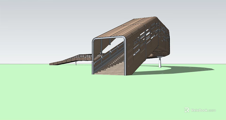 Modern Wooden Landscape Bridge Design With Open Structure And Staircase Platform 3d model 
