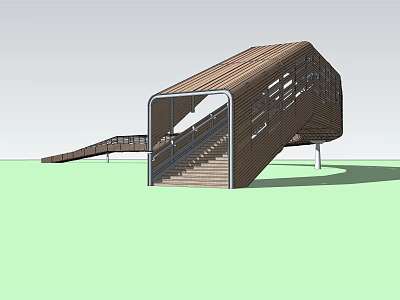Modern Wooden Landscape Bridge Design With Open Structure And Staircase Platform 3d model