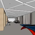 Modern Spacious Bright Gym With Ping Pong Table Fitness Equipment Geometric Ceiling Large Windows