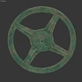 Green Bronze Landscape Sculpture With Circular Three Spoke Design And Central Hole