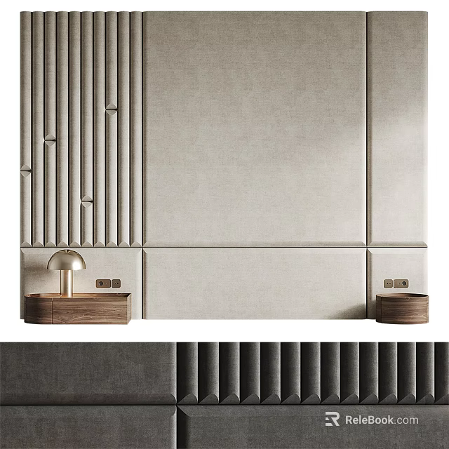 Modern Bed Accent Wall With Vertical Slats Nightstands And Sconces 3d model