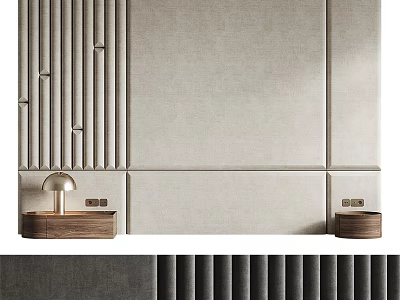 Modern Bed Accent Wall With Vertical Slats Nightstands And Sconces 3d model