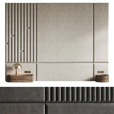 Modern Bed Accent Wall With Vertical Slats Nightstands And Sconces 3d model