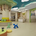 Bright Kindergarten Interior With Cloud Ceiling Tree Structure Cozy Seating And Colorful Toys