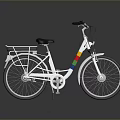 White Bicycle With Colorful Stripes Black Seat And Rear Metal Basket
