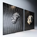 Modern Background Wall With Black And Gold Textured Abstract Artworks And Wavy Lines