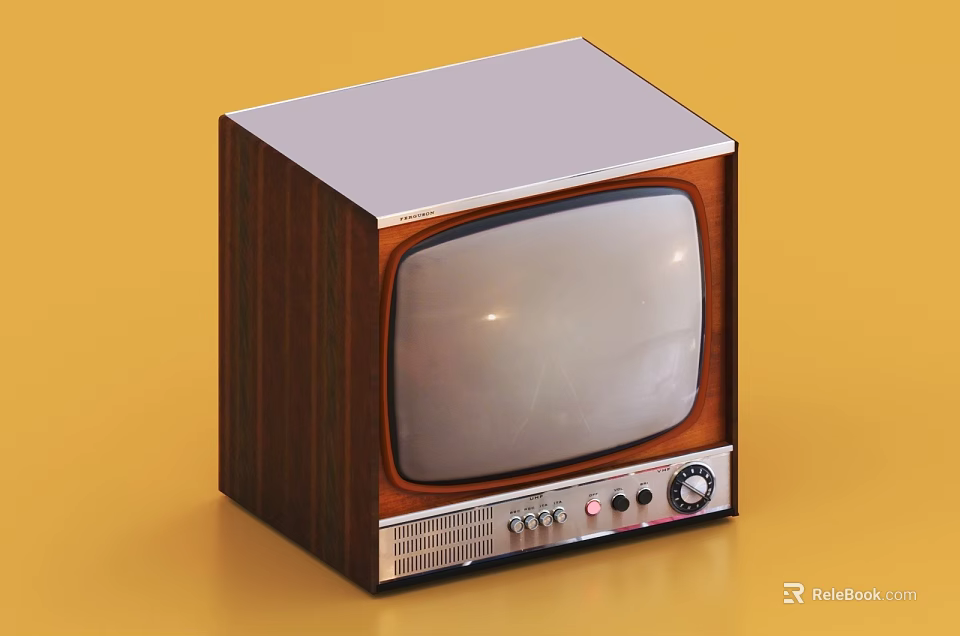 Vintage Wooden CRT Television With Retro Knobs Classic Design On Yellow Background 3d model 