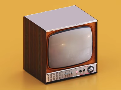 Vintage Wooden CRT Television With Retro Knobs Classic Design On Yellow Background 3d model