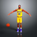 Man in Lakers Yellow Jersey Number 10 Standing with Basketball and Outstretched Arms