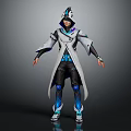 Futuristic Sci Fi Character in Tech Inspired Outfit With Hooded Coat and Glowing Blue Accents