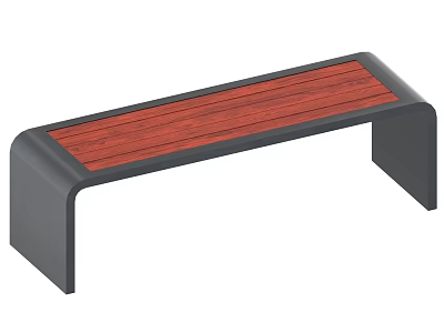 Modern Public Bench With Red Wooden Seat And Black Metal Frame 3d model