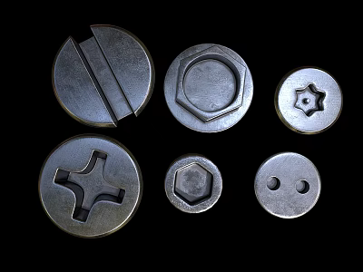 Industrial Equipment Metal Fasteners Including Screws Nuts And Various Mechanical Components 3d model