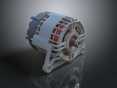 Industrial Electric Motor With Red Coils Gray Housing And Metal Shaft 3d model