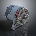 Industrial Electric Motor With Red Coils Gray Housing And Metal Shaft