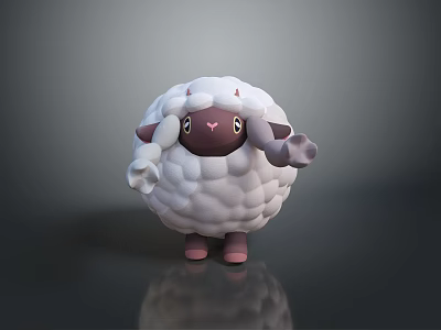 Cute Sheep Plush Toy With White Wool Dark Face And Waving Hand 3d model