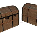 Two Vintage Wooden Trunks With Black Metal Straps And Distressed Finish